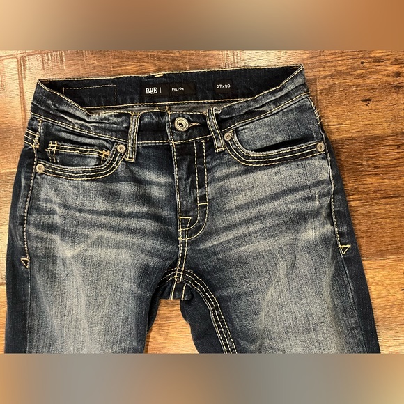 BKE Jeans Mens Blue Fulton Bootcut Buckle Denim Casual 27x30 Double Back Pockets - Picture 2 of 5